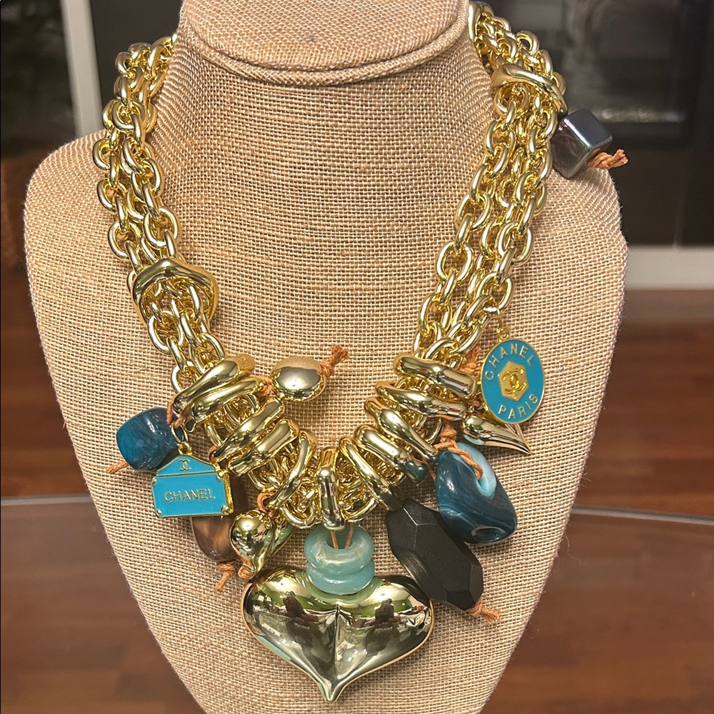 Gold-Tone Multi-Charm Necklace with Teal Accents - Picture 8 of 9